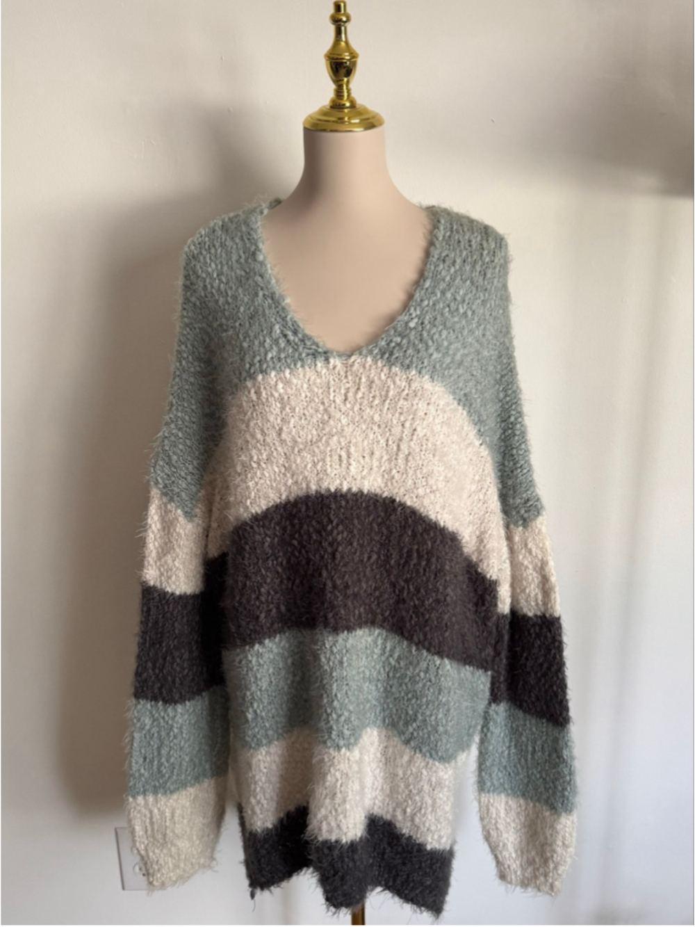 Women's Davi & Dani Striped Fuzzy Sweater Plus Size XXXL Blue White